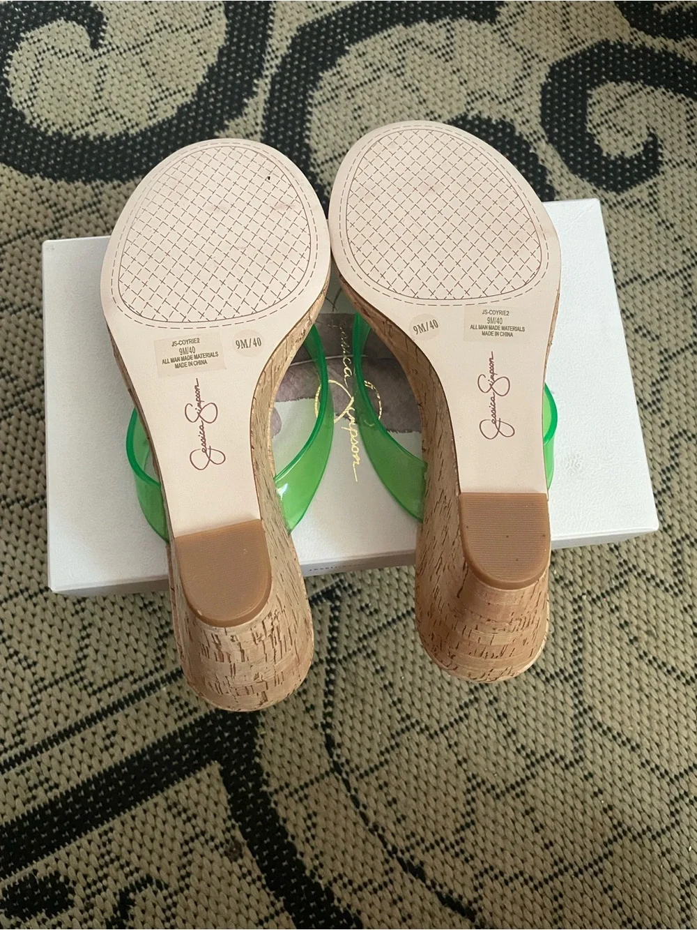 Jessica Simpson Neon Green Cork Wedge Flip-Flop Sandals